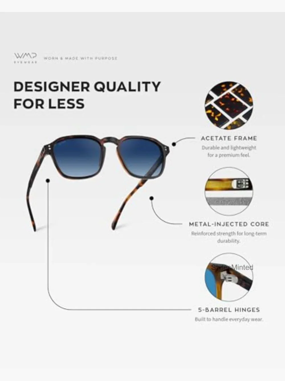 Men's Polarized Square Sunglasses UV400 Wide Fit Retro Style Driving